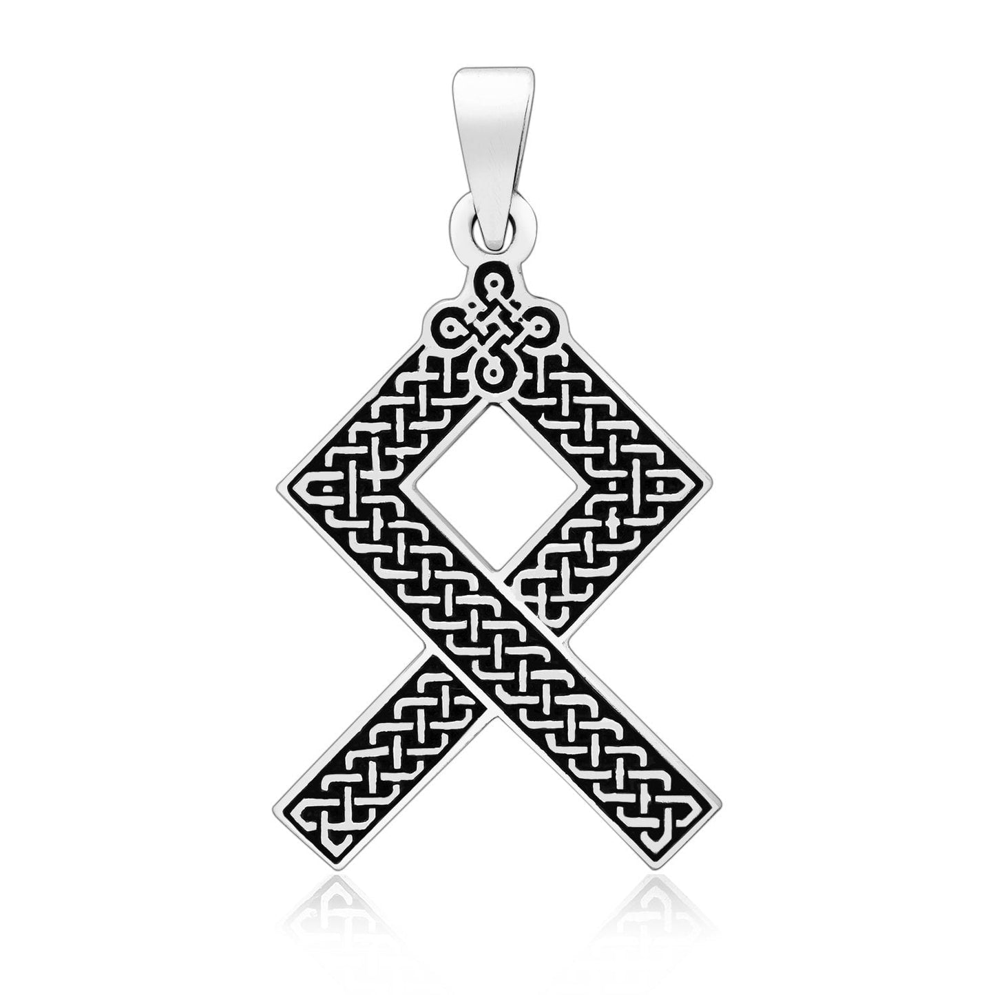 925 Sterling Silver Viking Othala Rune with Pagan Knotwork Pendant - SilverMania925