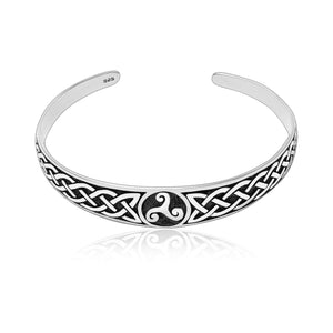 925 Sterling Silver Celtic Triskelion with Infinity Knots Bangle