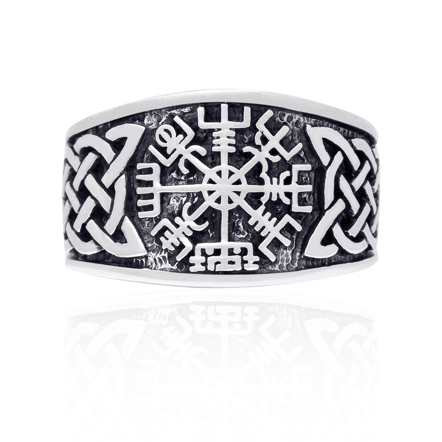 925 Sterling Silver Viking Vegvisir Norse Compass Knotwork Ring - SilverMania925