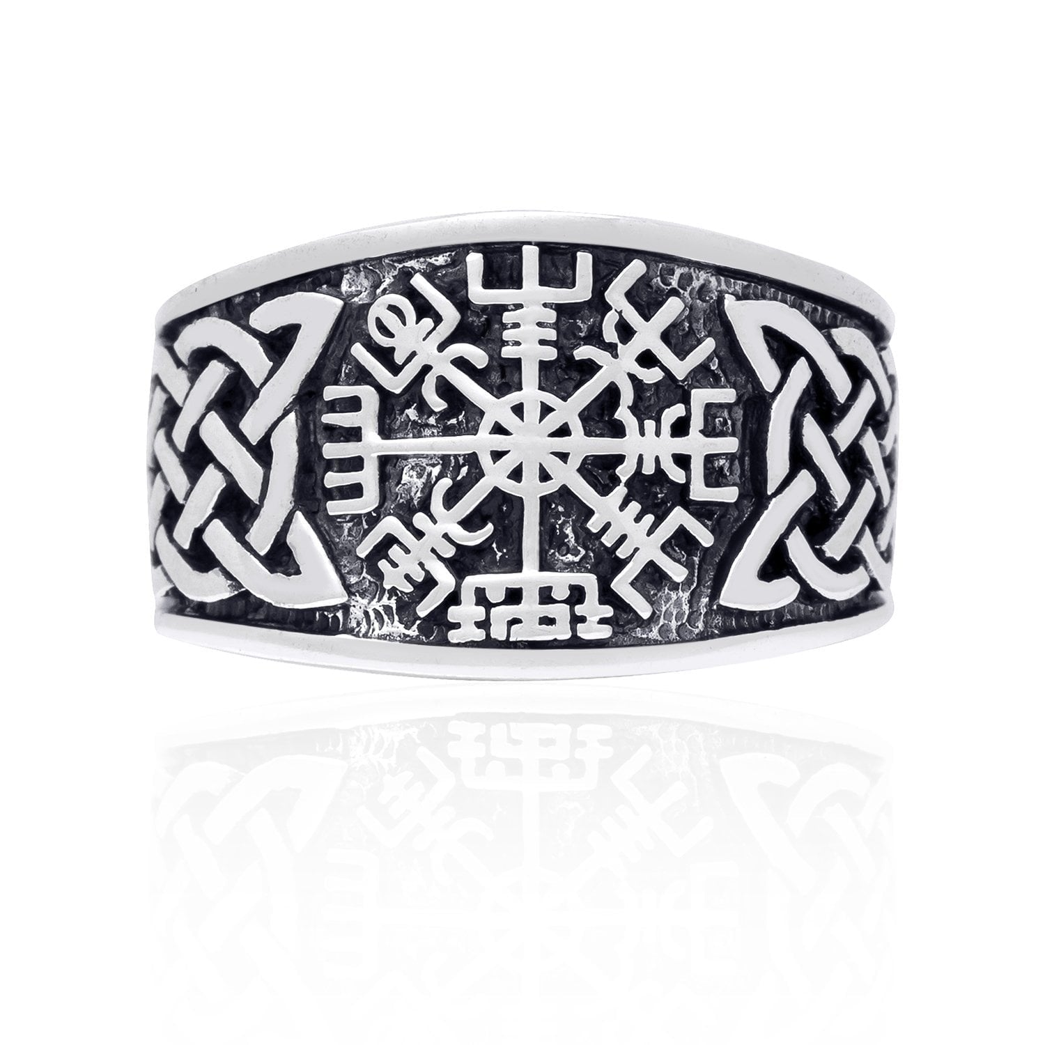 925 Sterling Silver Viking Vegvisir Norse Compass Knotwork Ring
