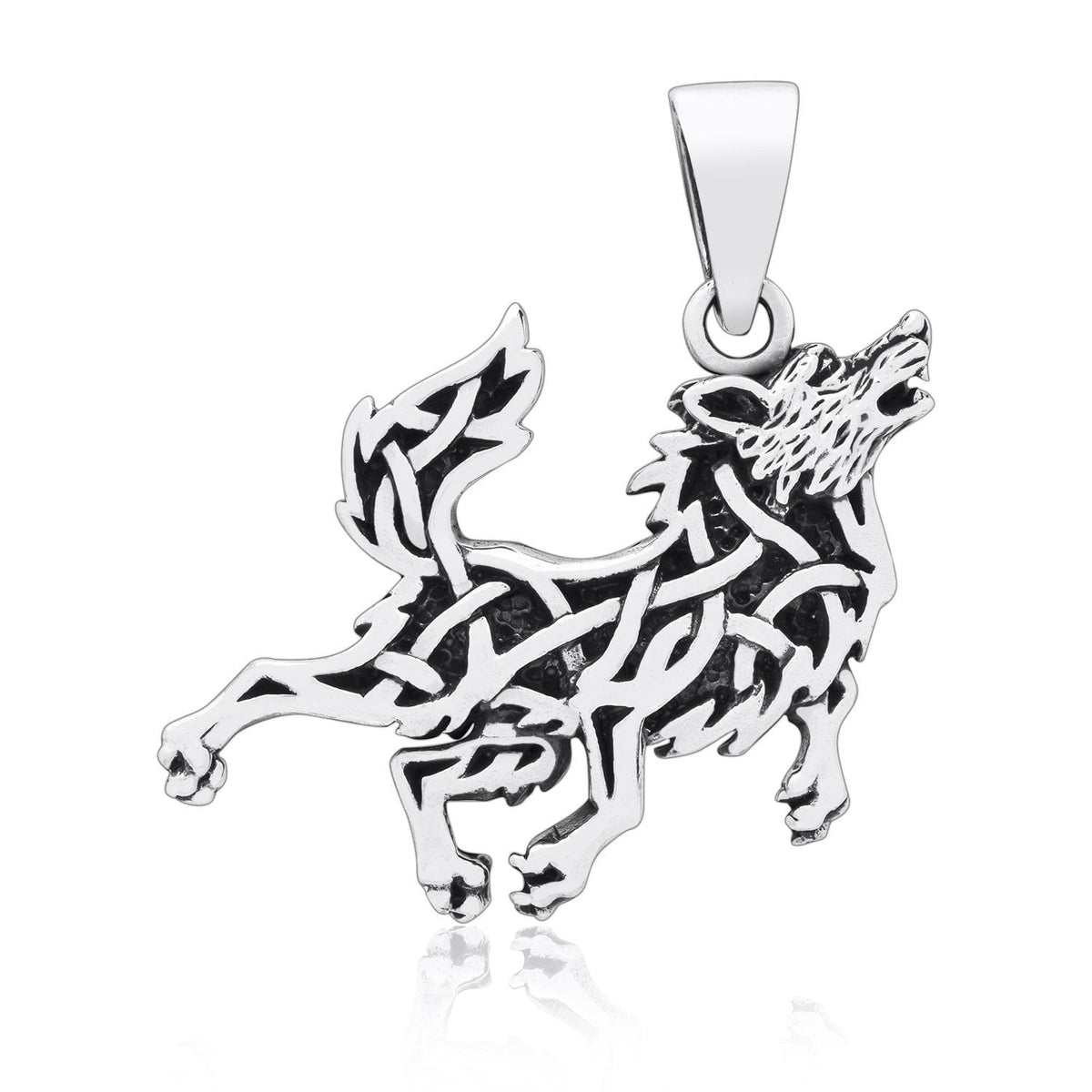 925 Sterling Silver Viking Wolf with Knotwork Amulet - SilverMania925