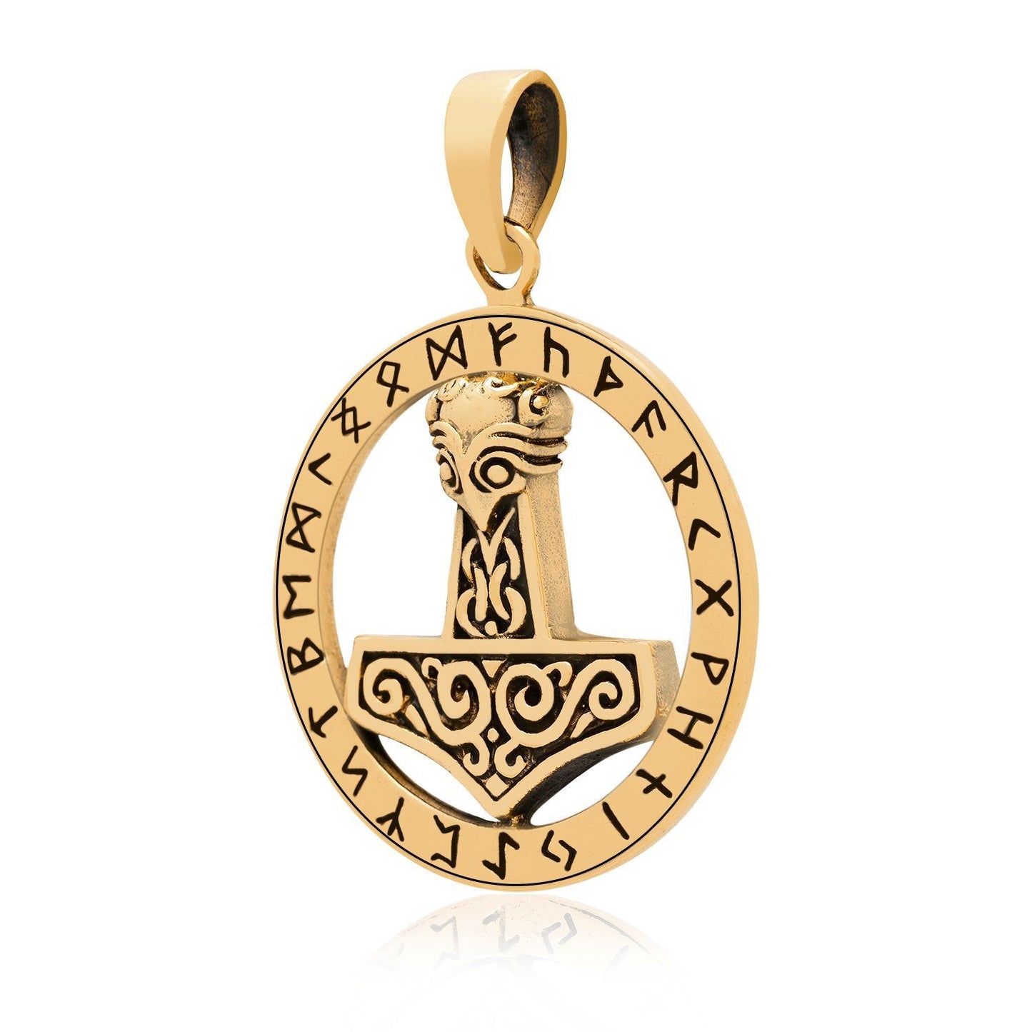 Viking Thor Bronze Pendant with Runes - SilverMania925