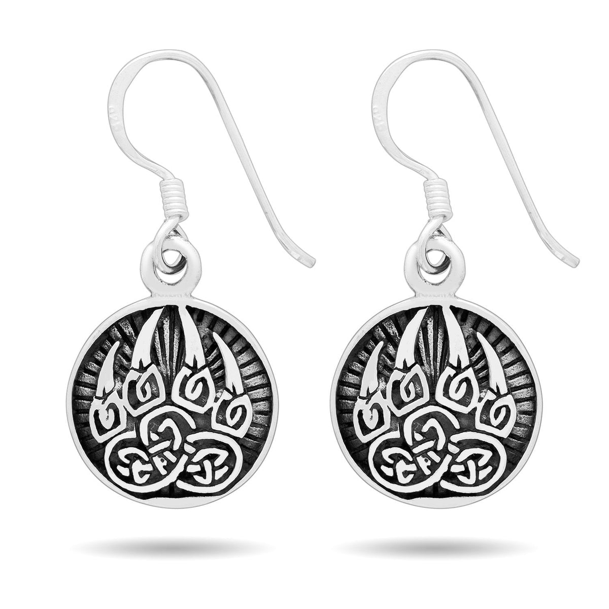 925 Sterling Silver Viking Bear Paw Earrings Set - SilverMania925