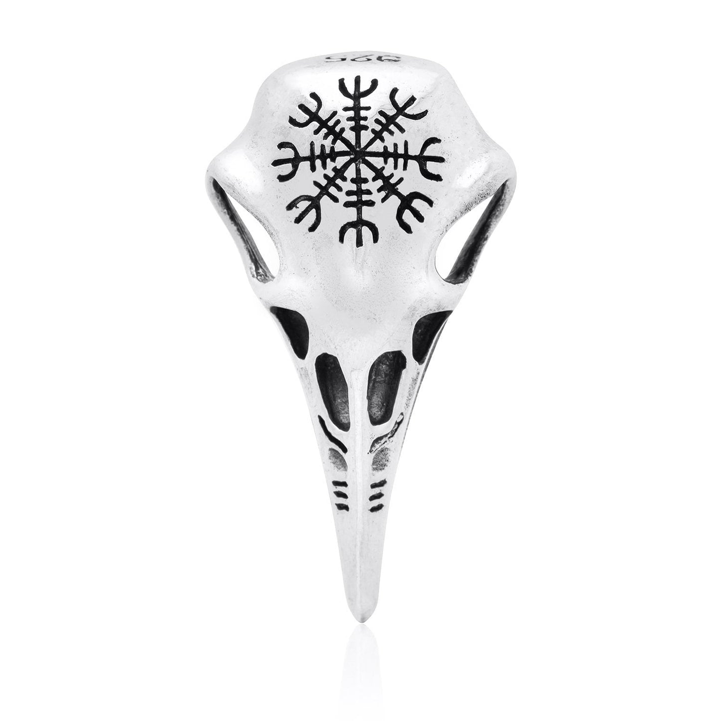 925 Sterling Silver Viking Raven Skull Helm of Awe Pendant - SilverMania925