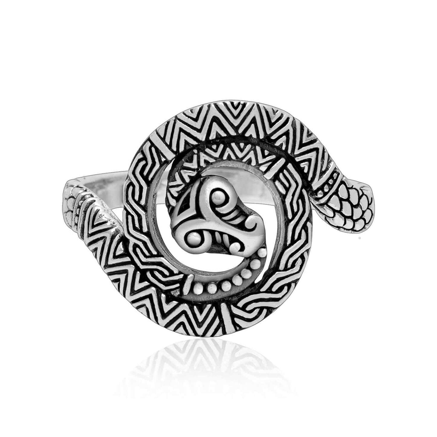 925 Sterling Silver Greek Ouroboros Snake Ring - SilverMania925