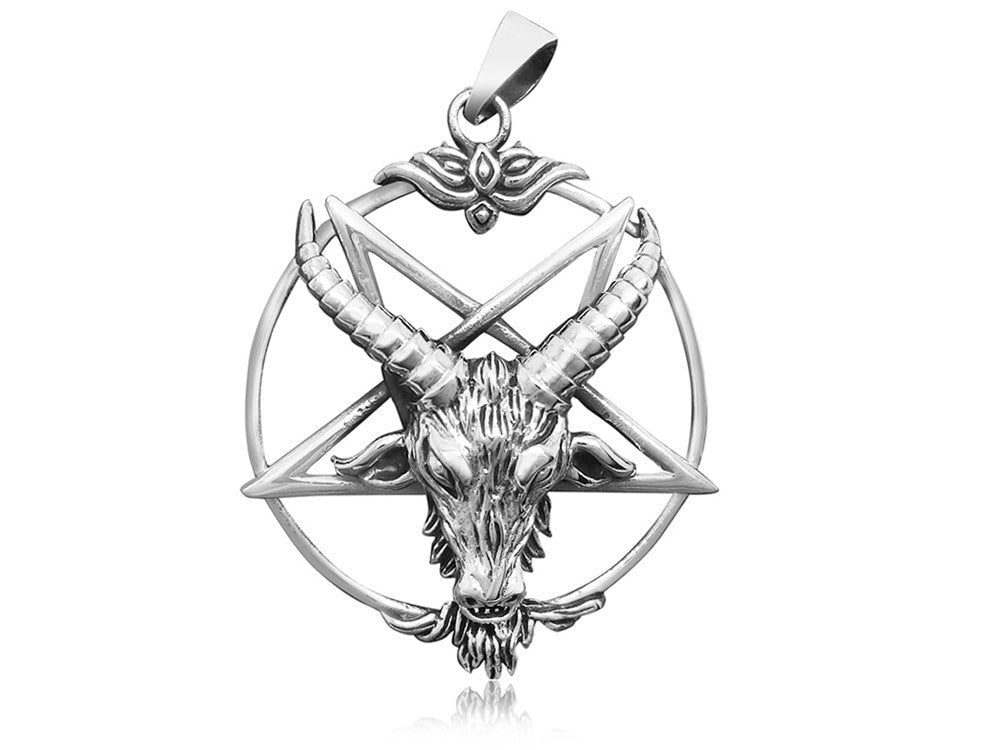 Sterling Silver Sigil of Baphomet Inverted Pentagram Horned Sabbatic Goat of Mendes Satanic Pendant - SilverMania925