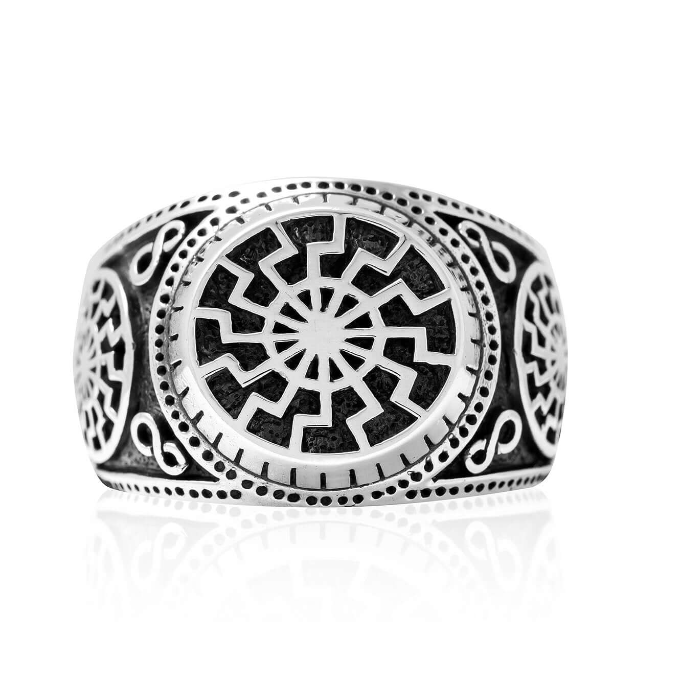 925 Sterling Silver Sonnenrad Signet Ring - SilverMania925