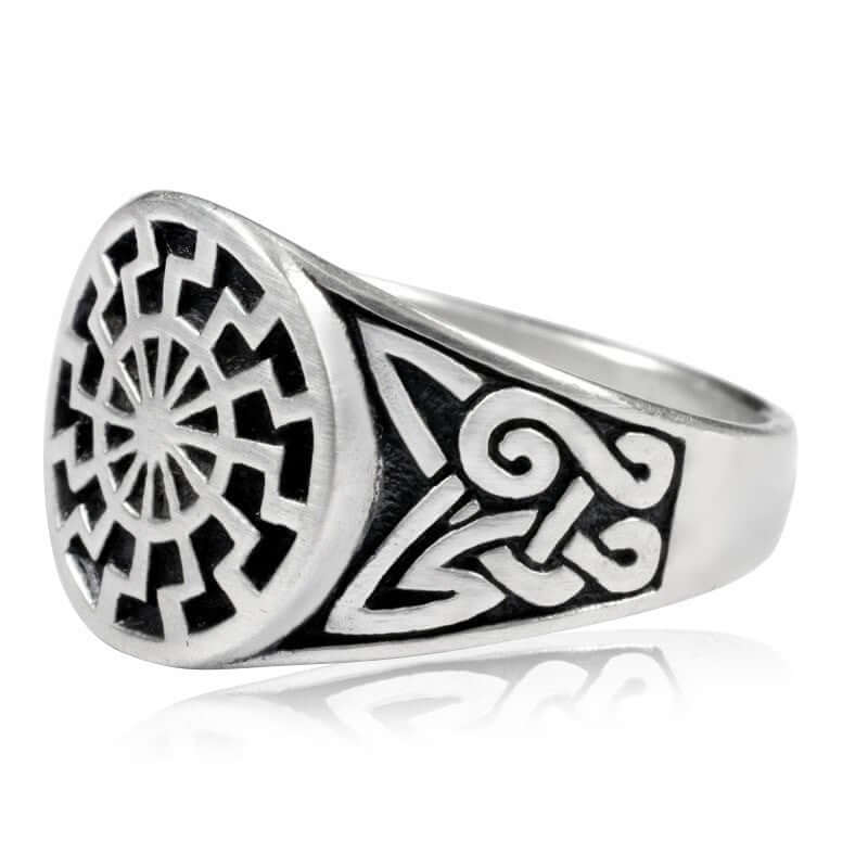 925 Sterling Silver Celtic Knot German Schwarze Sonne Black Sun Sonnenrad Ring