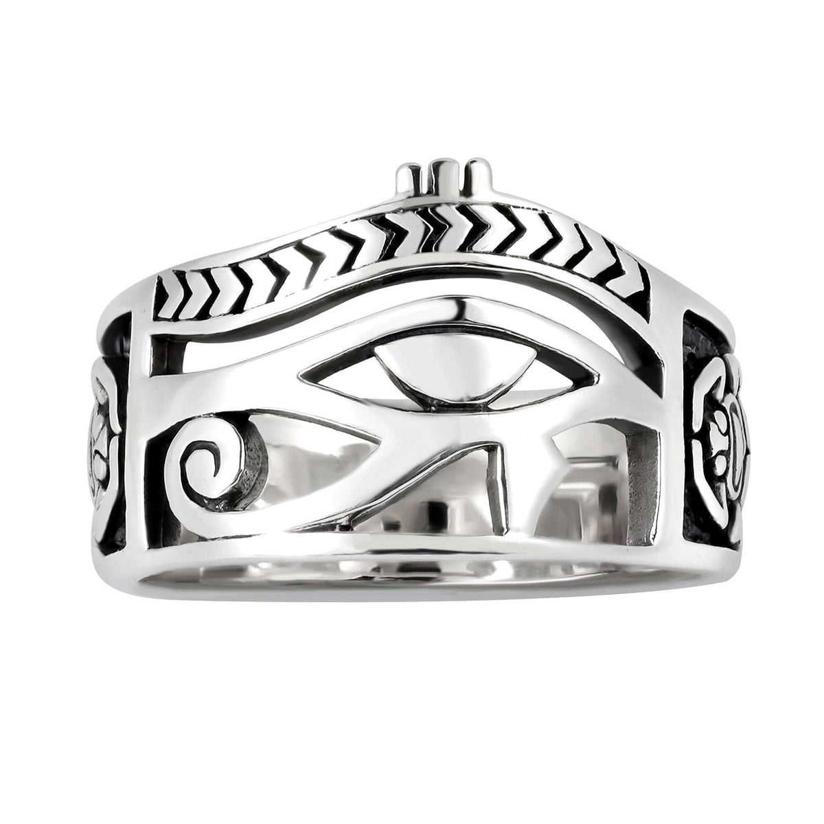 925 Sterling Silver Egyptian Eye of Horus Udjat Egypt Ankh Scarab Band Ring - SilverMania925