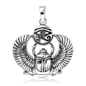 925 Sterling Silver Egyptian Eye of Horus Udjat Ancient Scarab Beetle Pendant