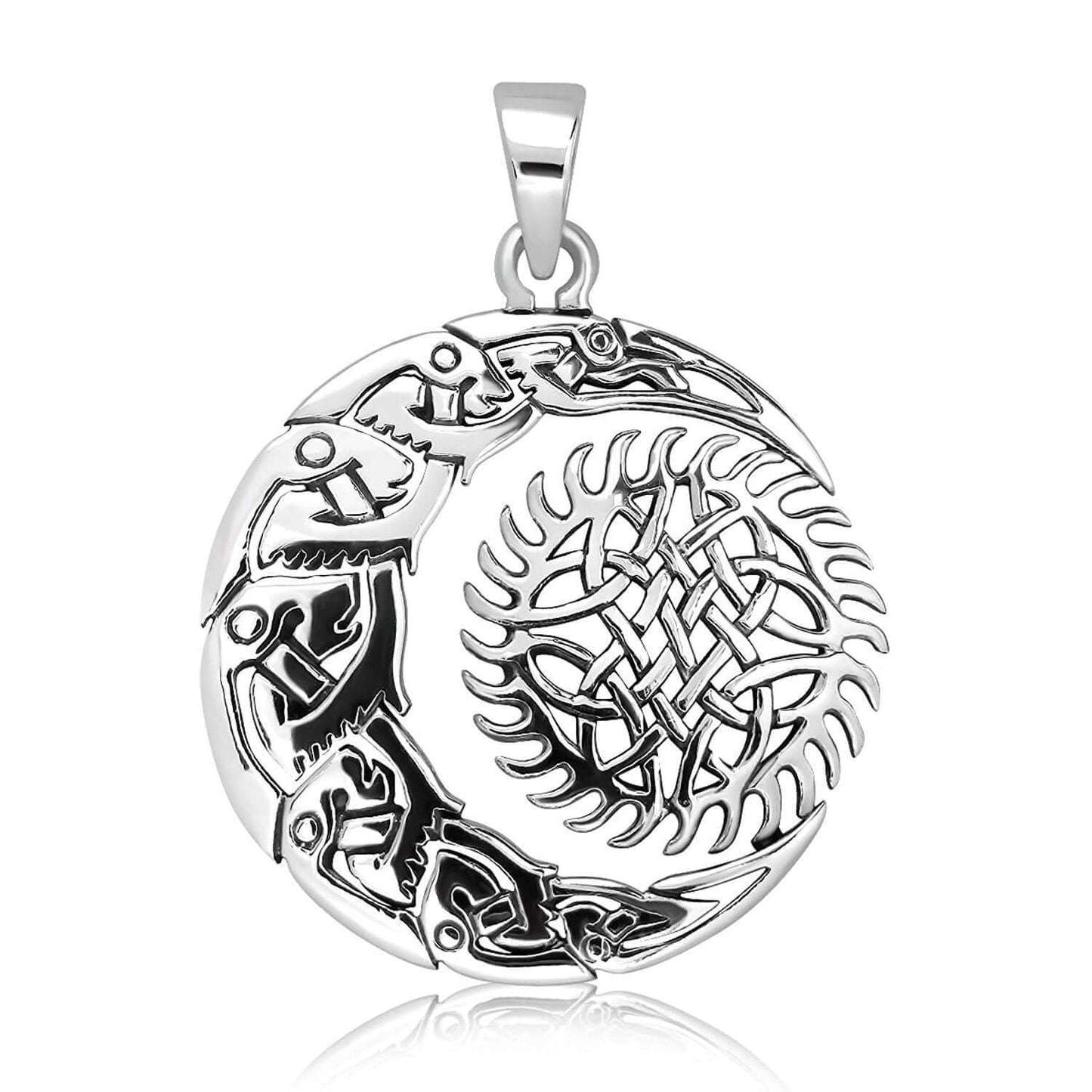 925 Sterling Silver Celtic Knot Pagan Crescent Moon Sun Pendant ...
