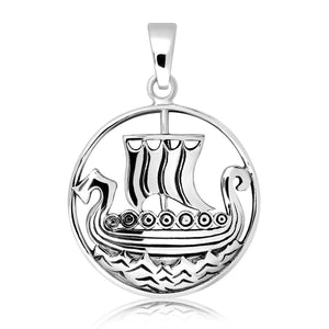 925 Sterling Silver Viking Long Ship Norse Pendant
