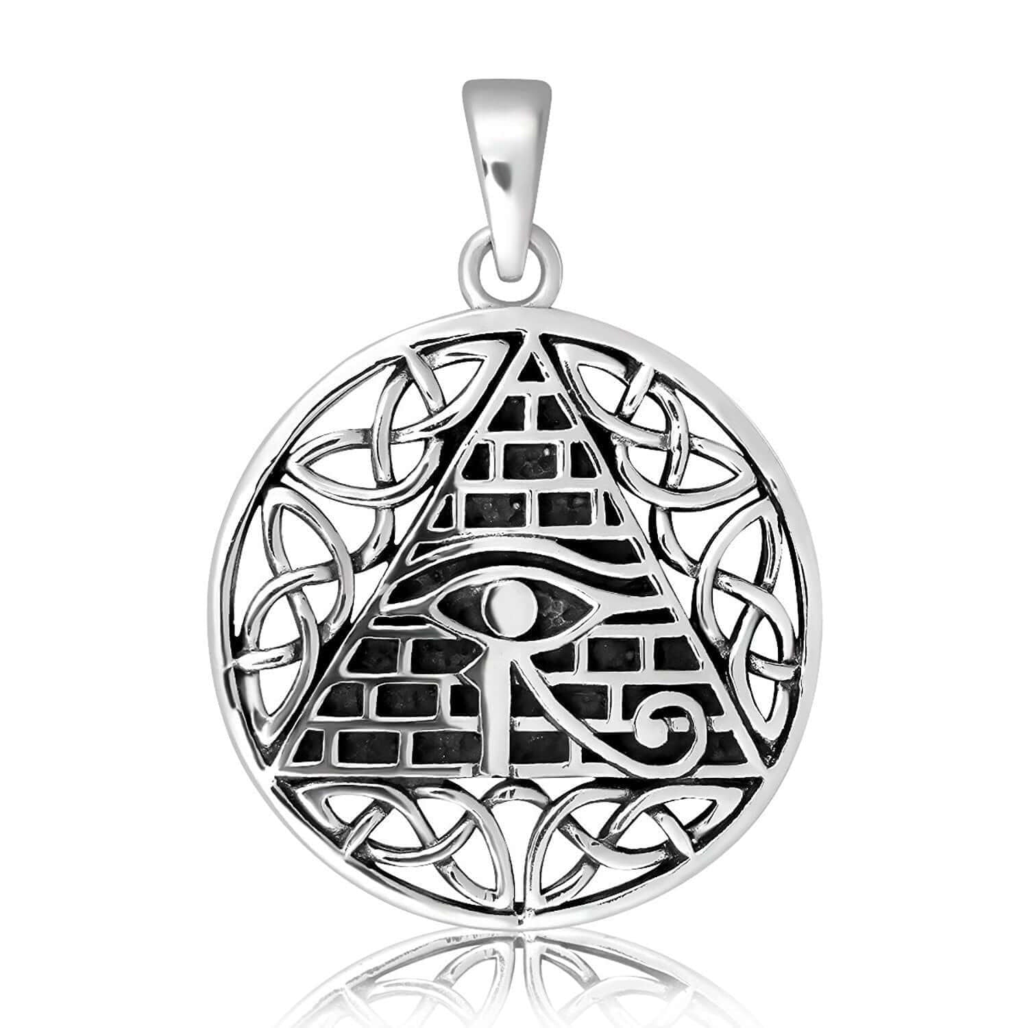 925 Sterling Silver All-Seeing Egyptian Eye of Horus Illuminati Celtic Knot Charm Pendant