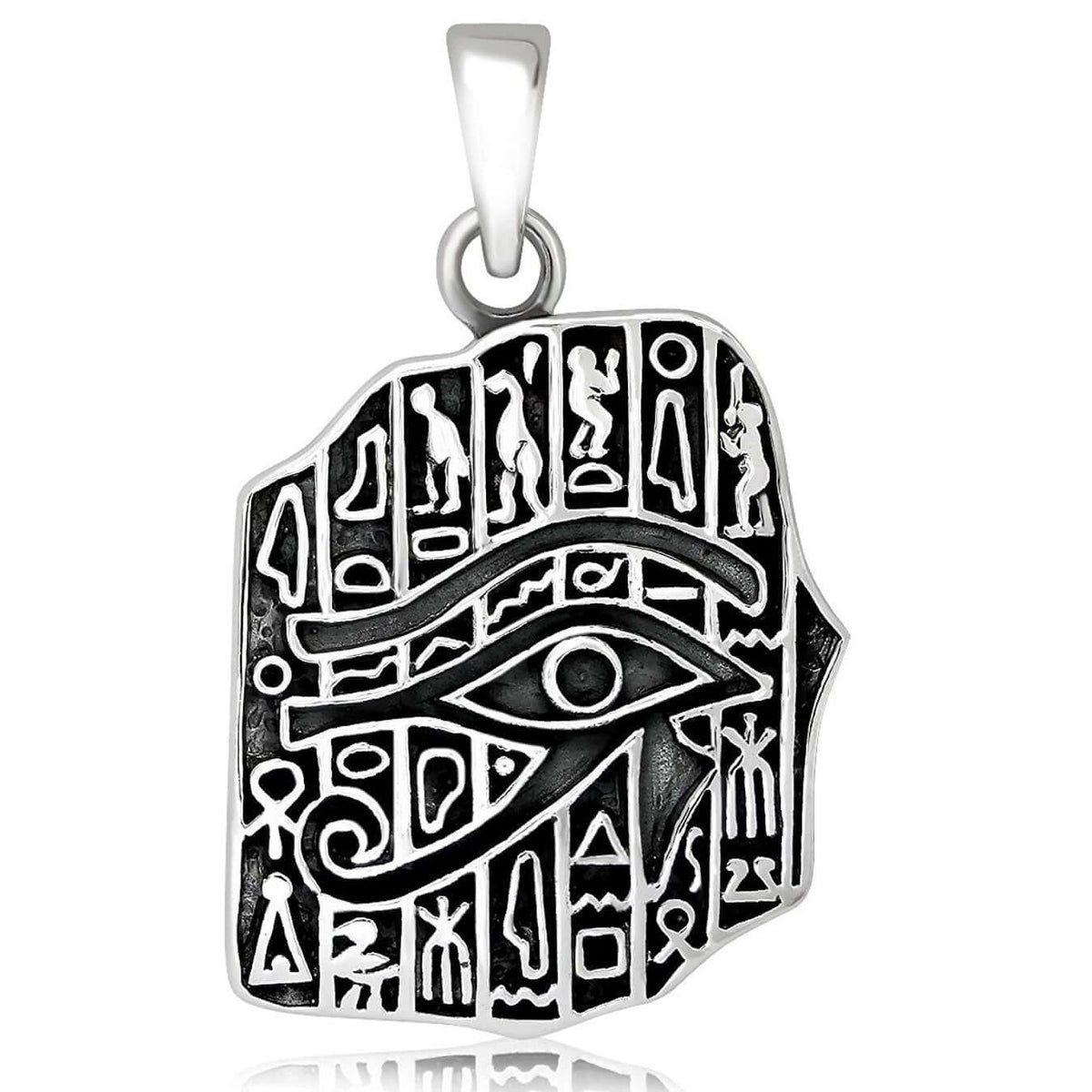 925 Sterling Silver Egyptian Hieroglyphs Eye of Horus Cartouche Pendant - SilverMania925