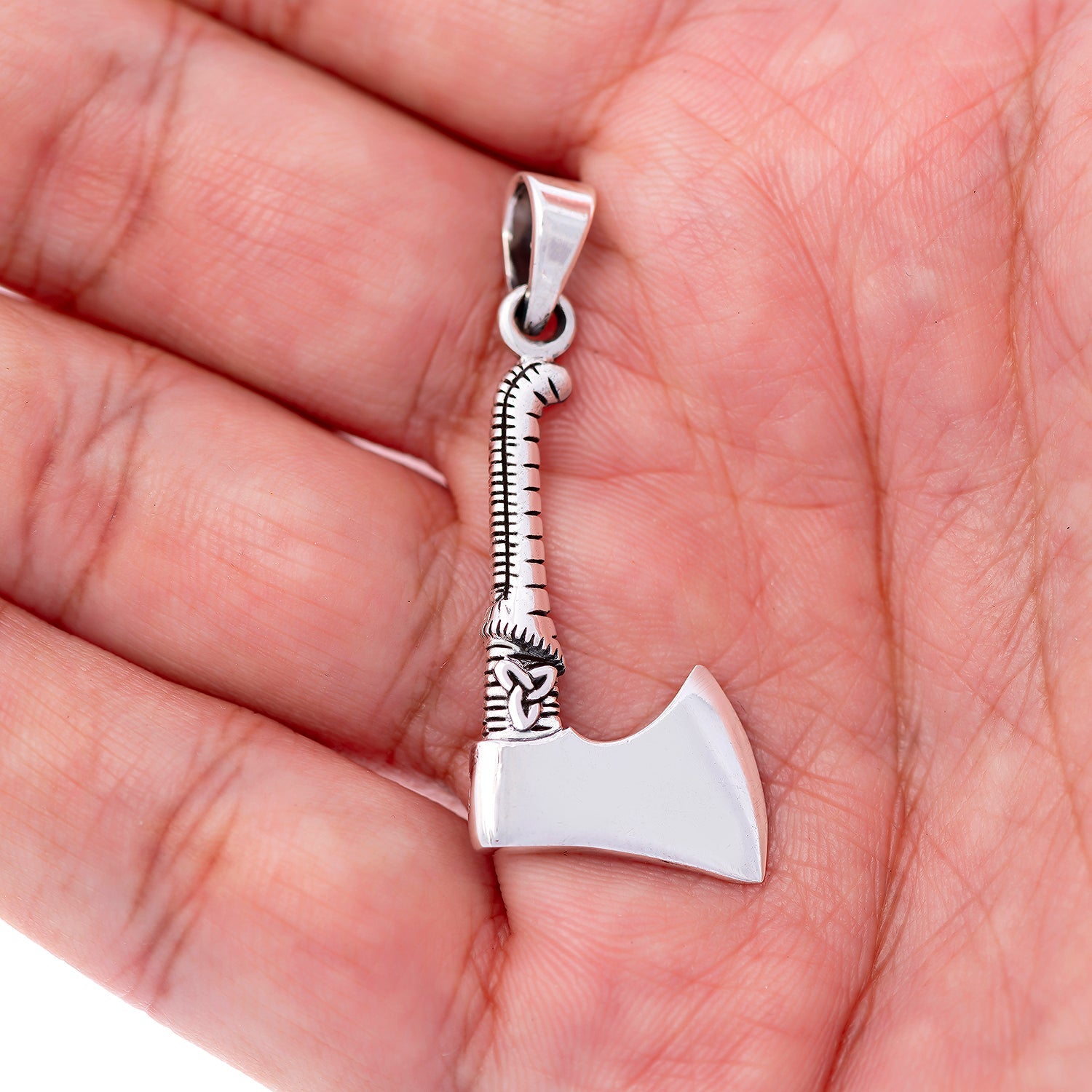 925 Sterling Silver Viking Axe with Triquetra Amulet - SilverMania925