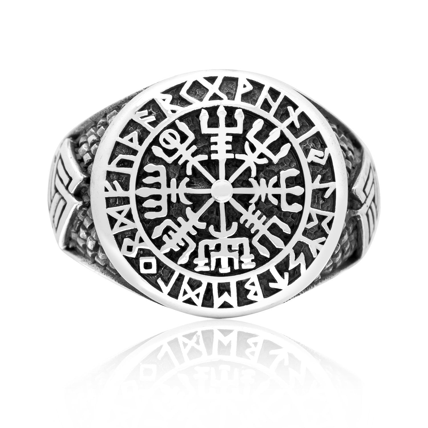 925 Sterling Silver Vegvisir Valknut Runes Viking Jewelry Ring
