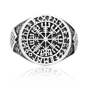 925 Sterling Silver Vegvisir Valknut Runes Viking Jewelry Ring