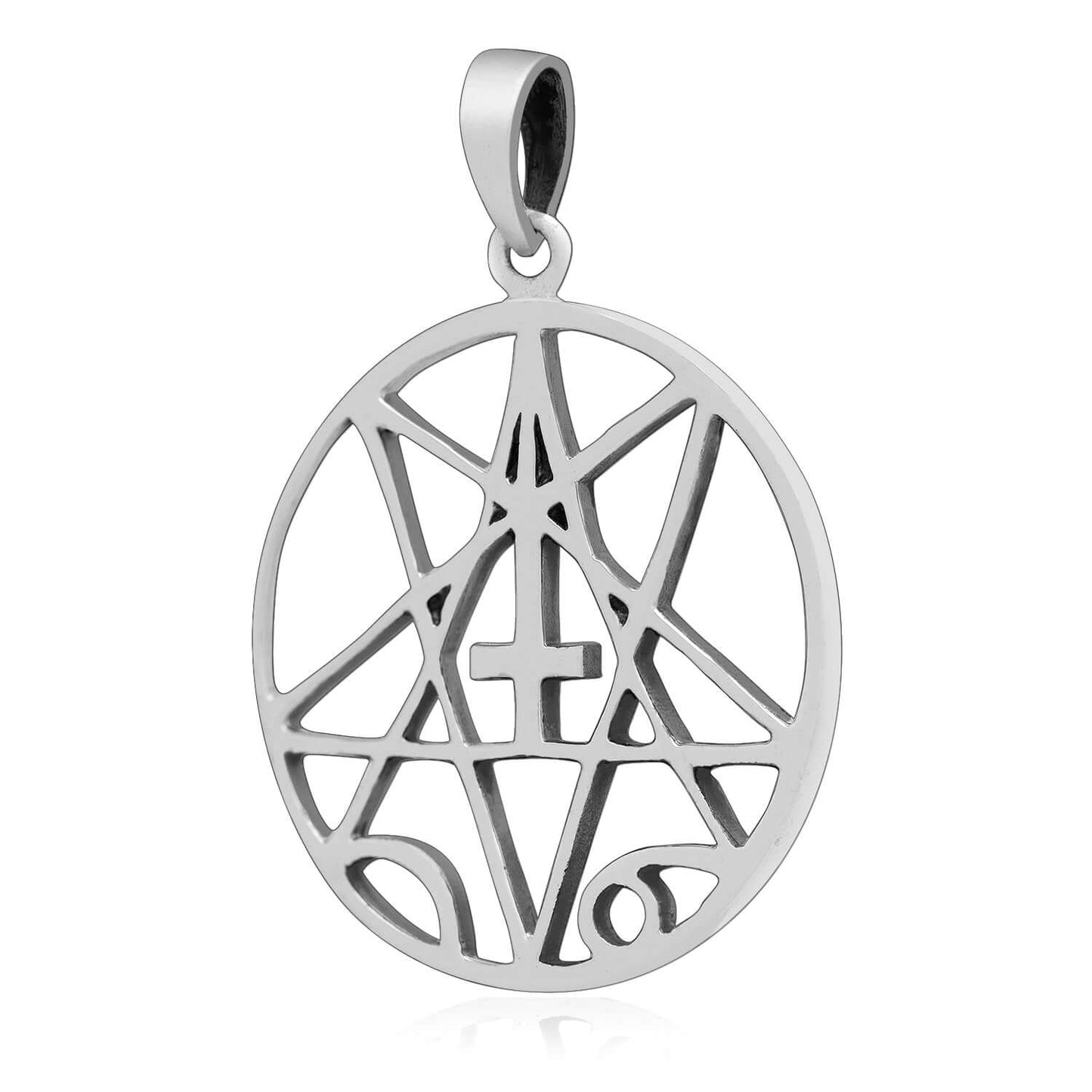 925 Sterling Silver Inverted Cross with Pentagram Satanic Pendant - SilverMania925