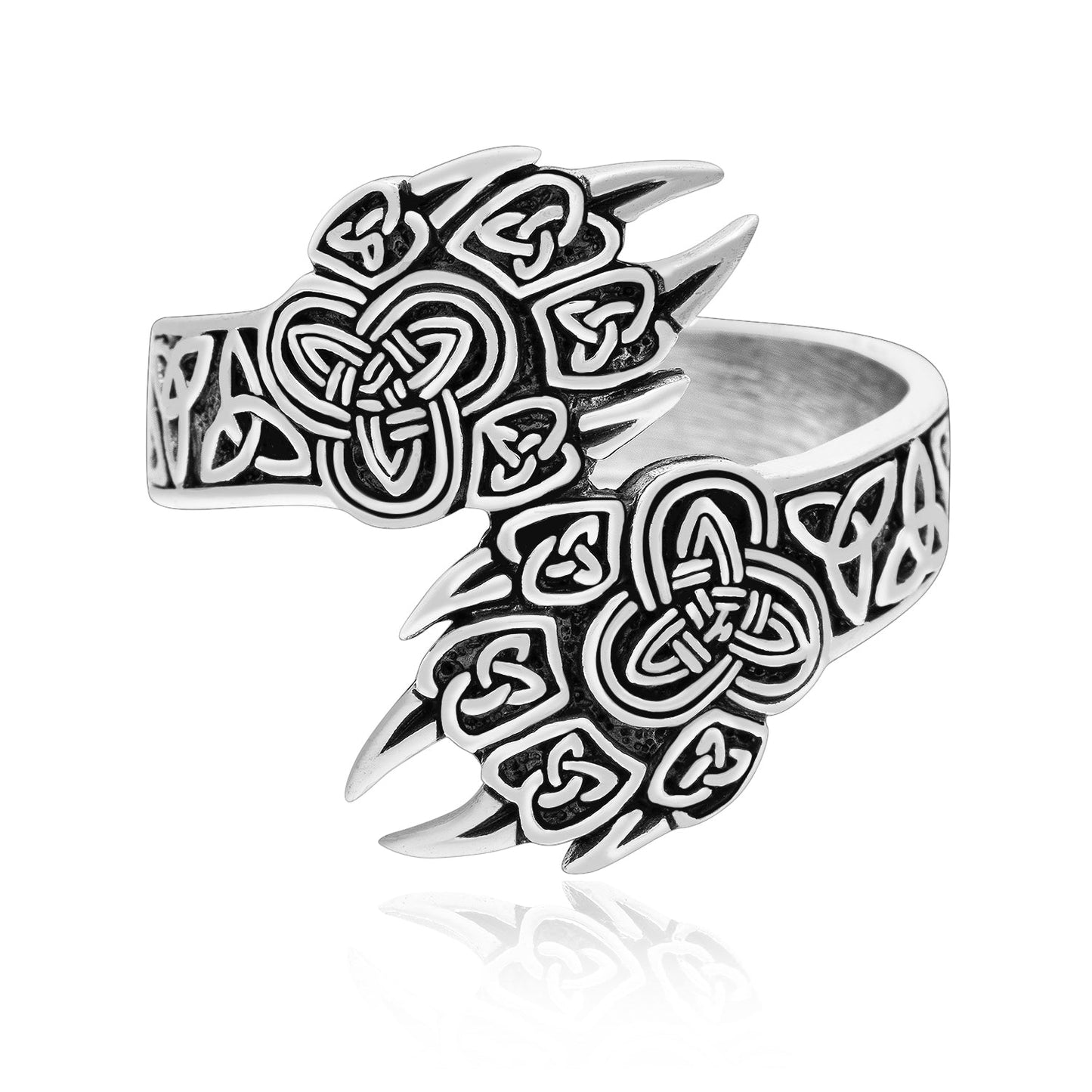 925 Sterling Silver Viking Wolf Claw Ring with Triquetra - SilverMania925