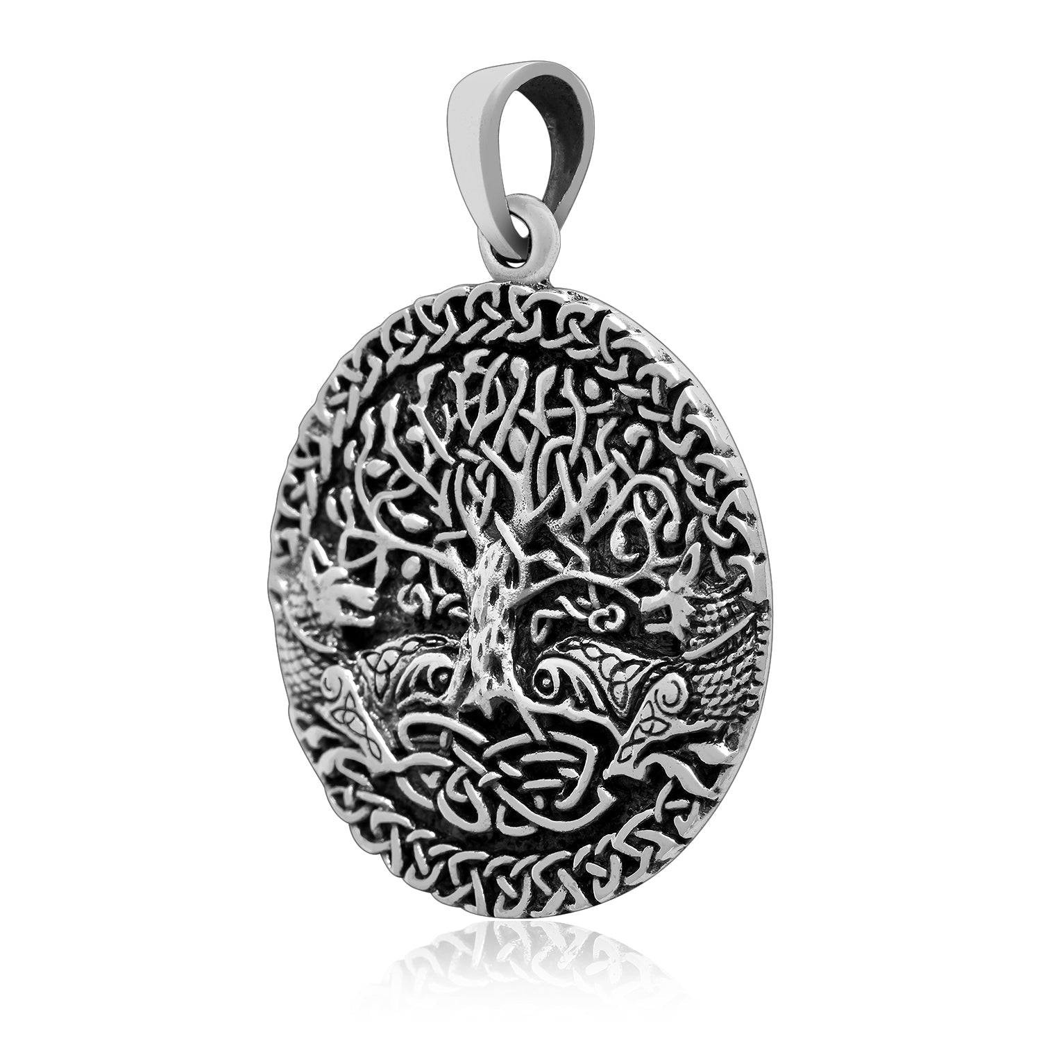925 Sterling Silver Viking Yggdrasil Pendant with Fenrir