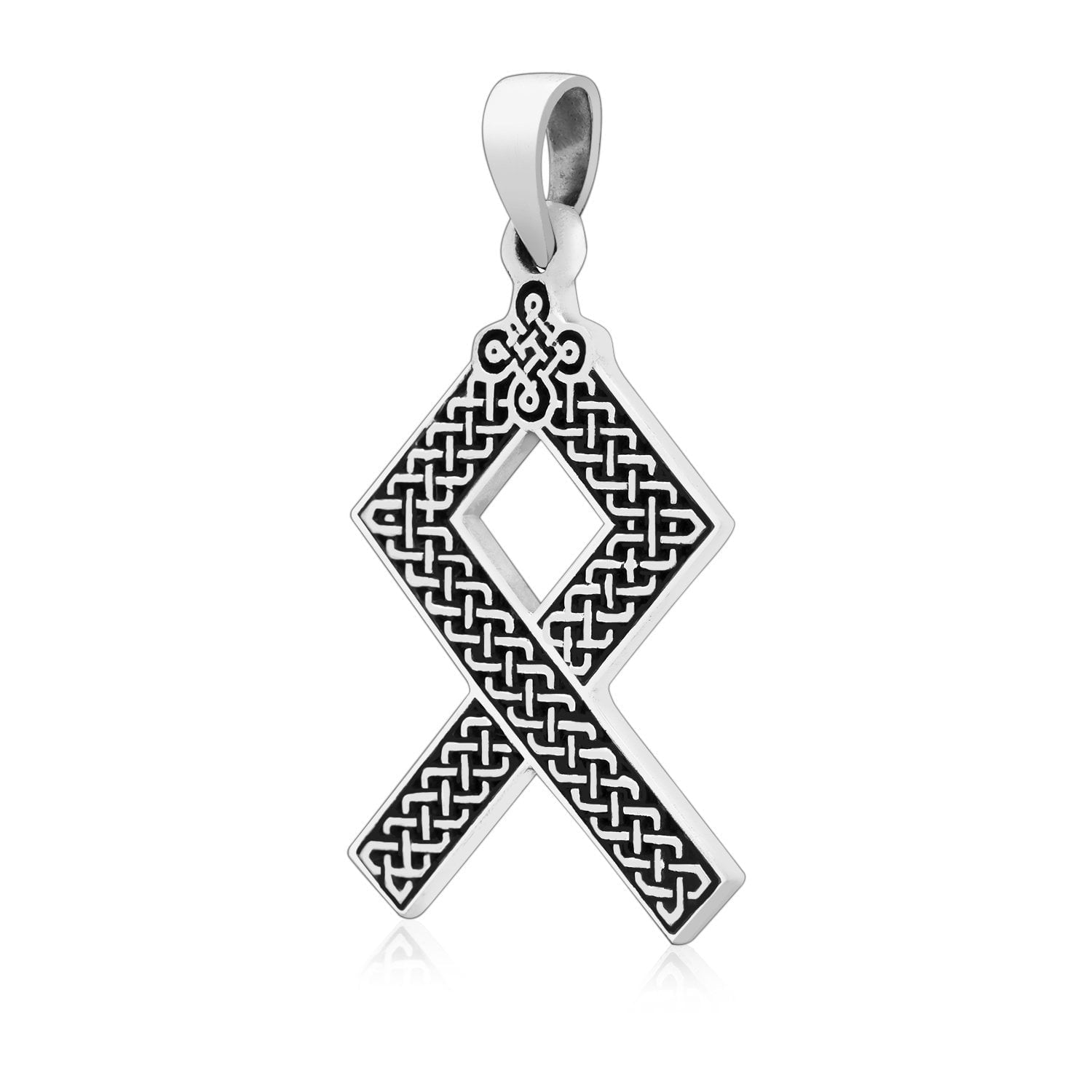 925 Sterling Silver Viking Othala Rune with Pagan Knotwork Pendant - SilverMania925