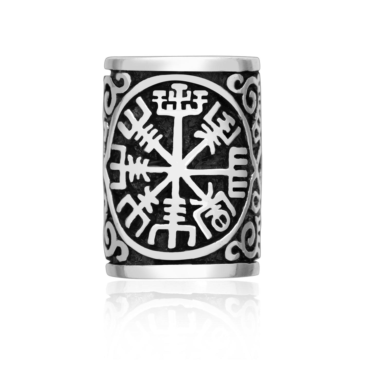 925 Sterling Silver Viking Beard Hair Bead with Vegvisir