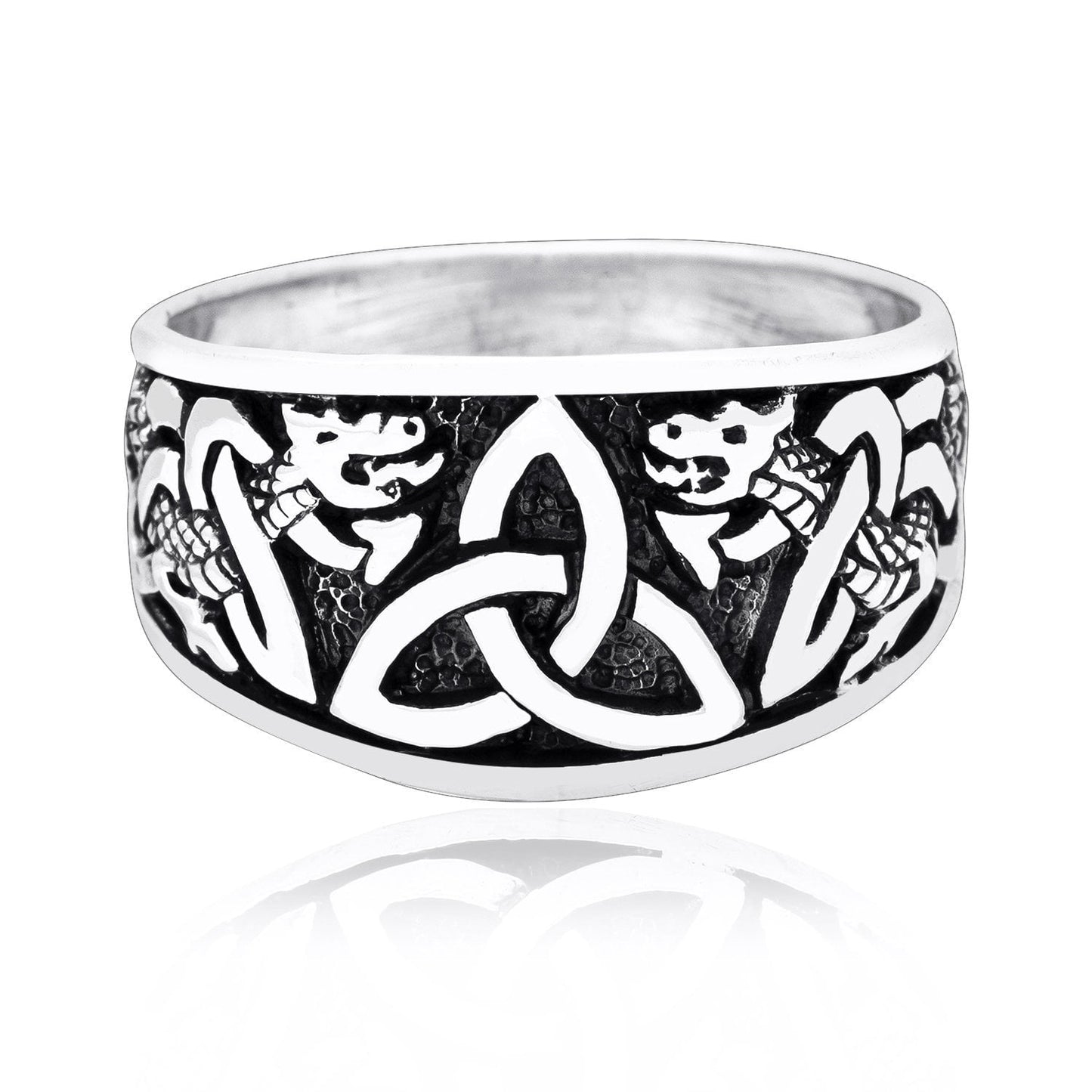 925 Sterling Silver Triquetra Band Ring with Jormungand - SilverMania925