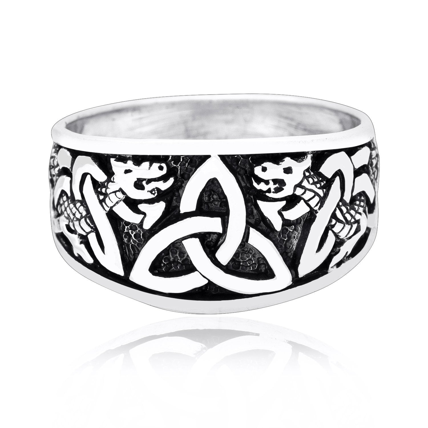 925 Sterling Silver Triquetra Band Ring with Jormungand