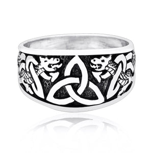 925 Sterling Silver Triquetra Band Ring with Jormungand
