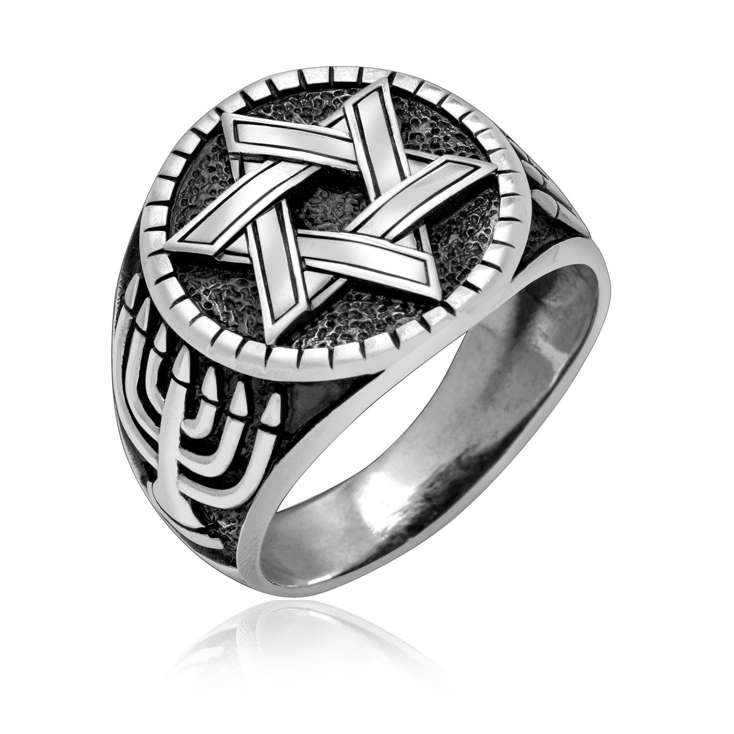 925 Sterling Silver Star of David with Menorah Ring - SilverMania925