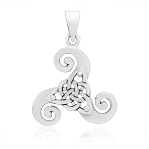 925 Sterling Silver Triskelion Pendant with Celtic Knotwork