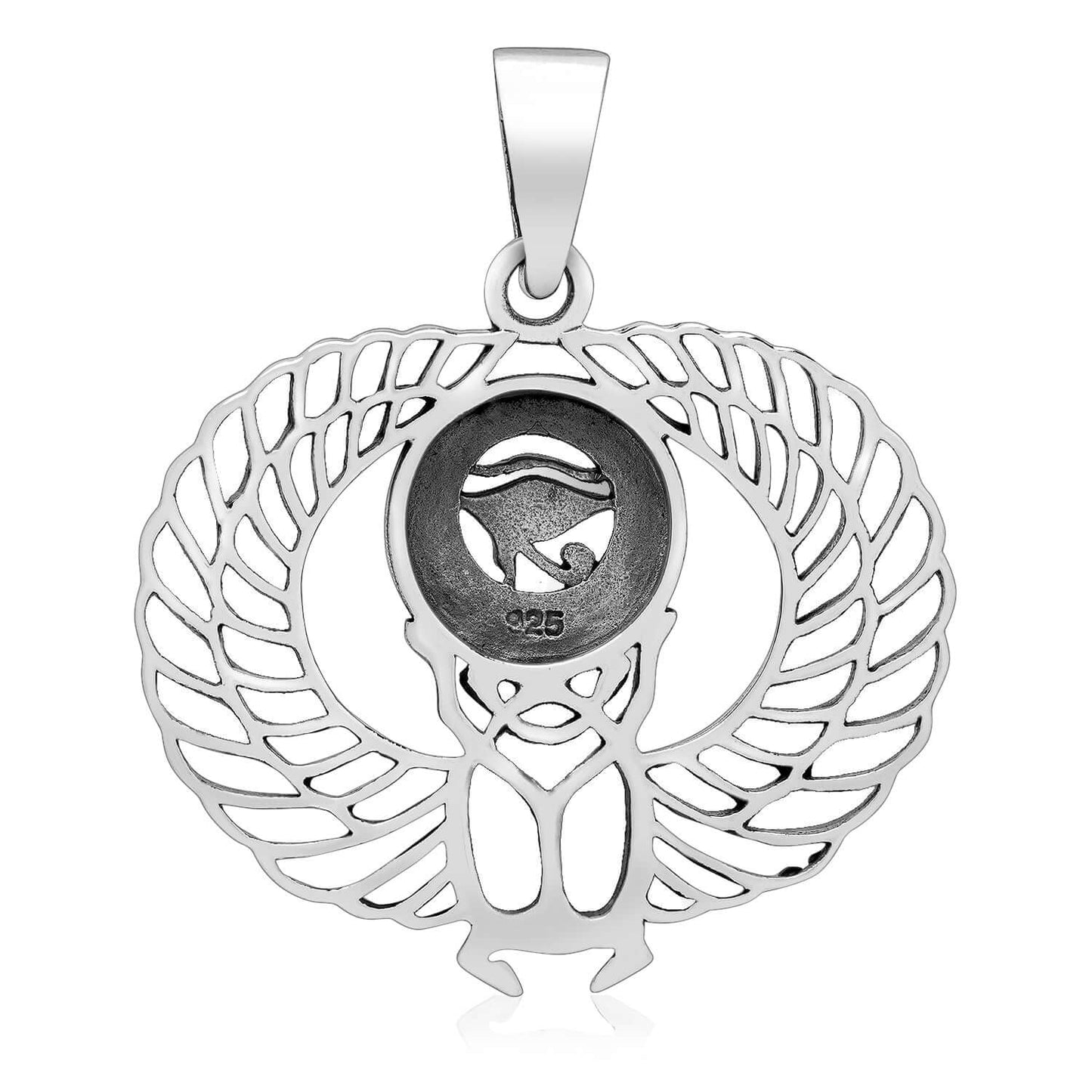 925 Sterling Silver Eye of Horus Winged Pendant with Scarab - SilverMania925