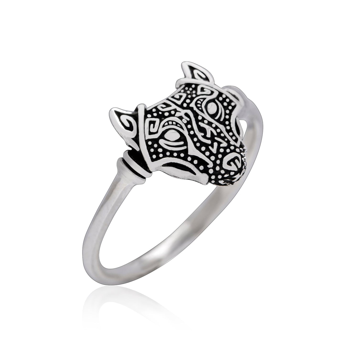 925 Sterling Silver Viking Wolf Head Ring - SilverMania925