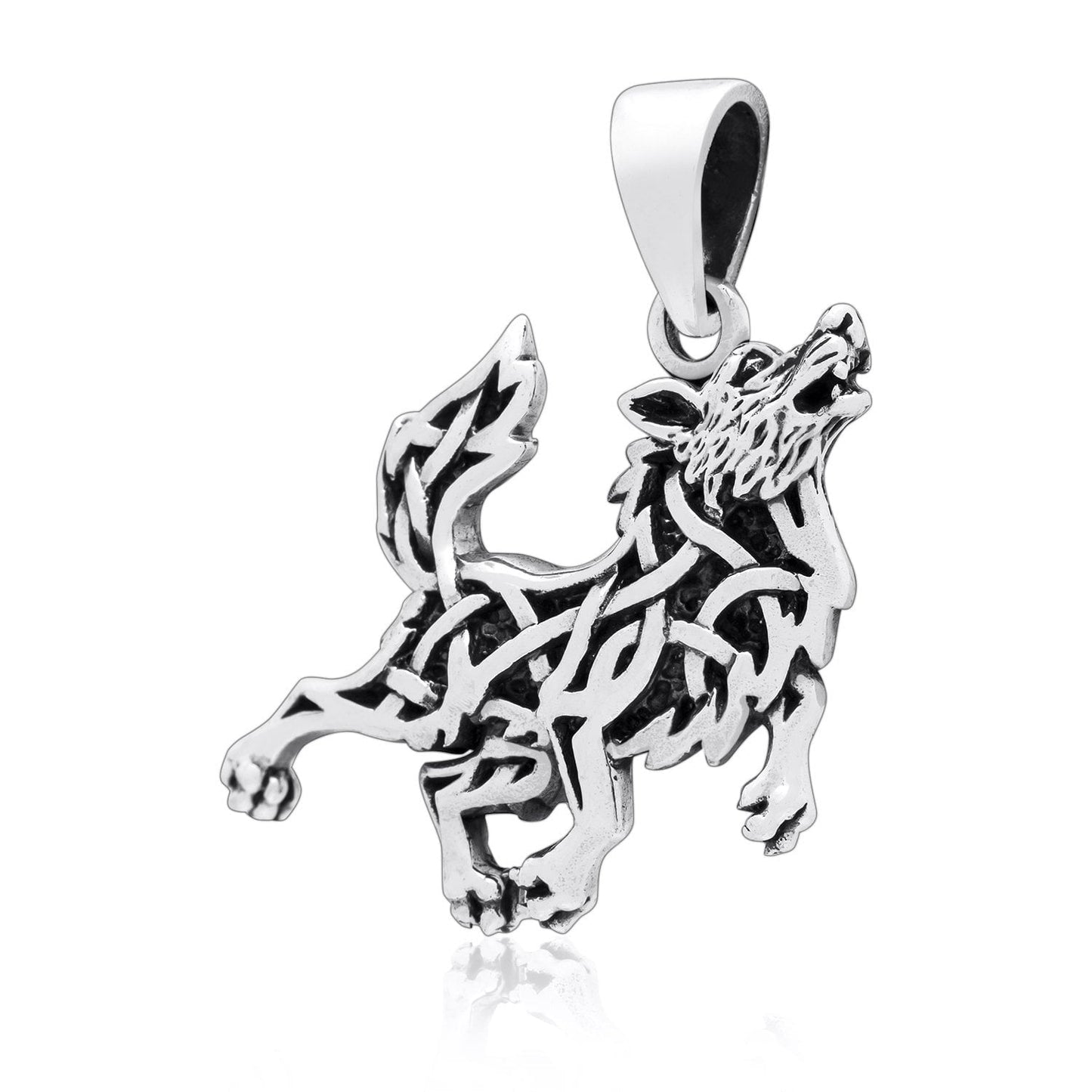 925 Sterling Silver Viking Wolf with Knotwork Amulet - SilverMania925