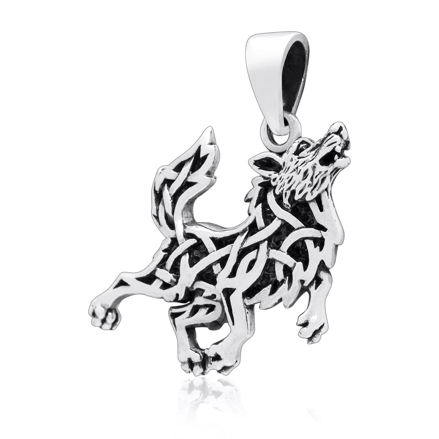 925 Sterling Silver Viking Wolf with Knotwork Amulet
