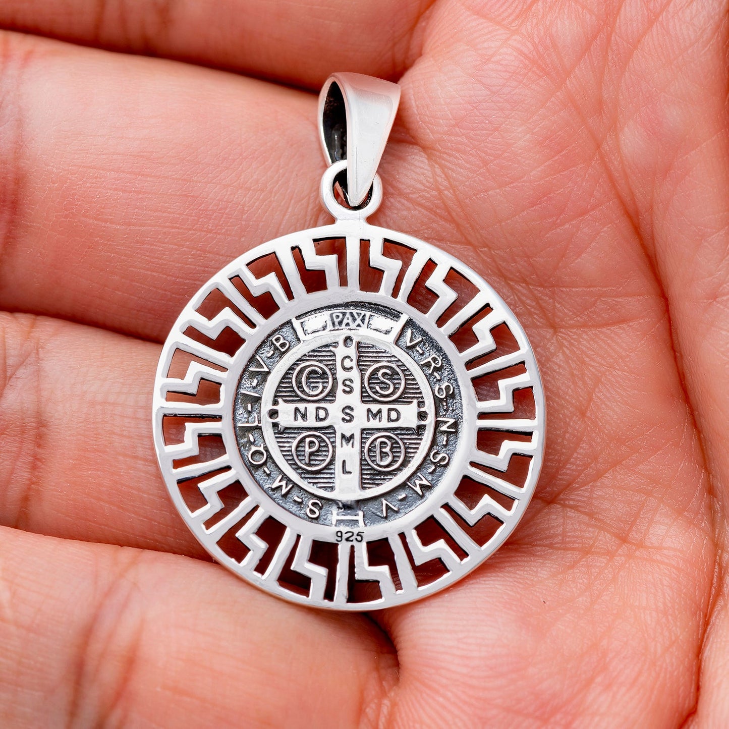 925 Sterling Silver Saint Benedict Medal Pendant - SilverMania925