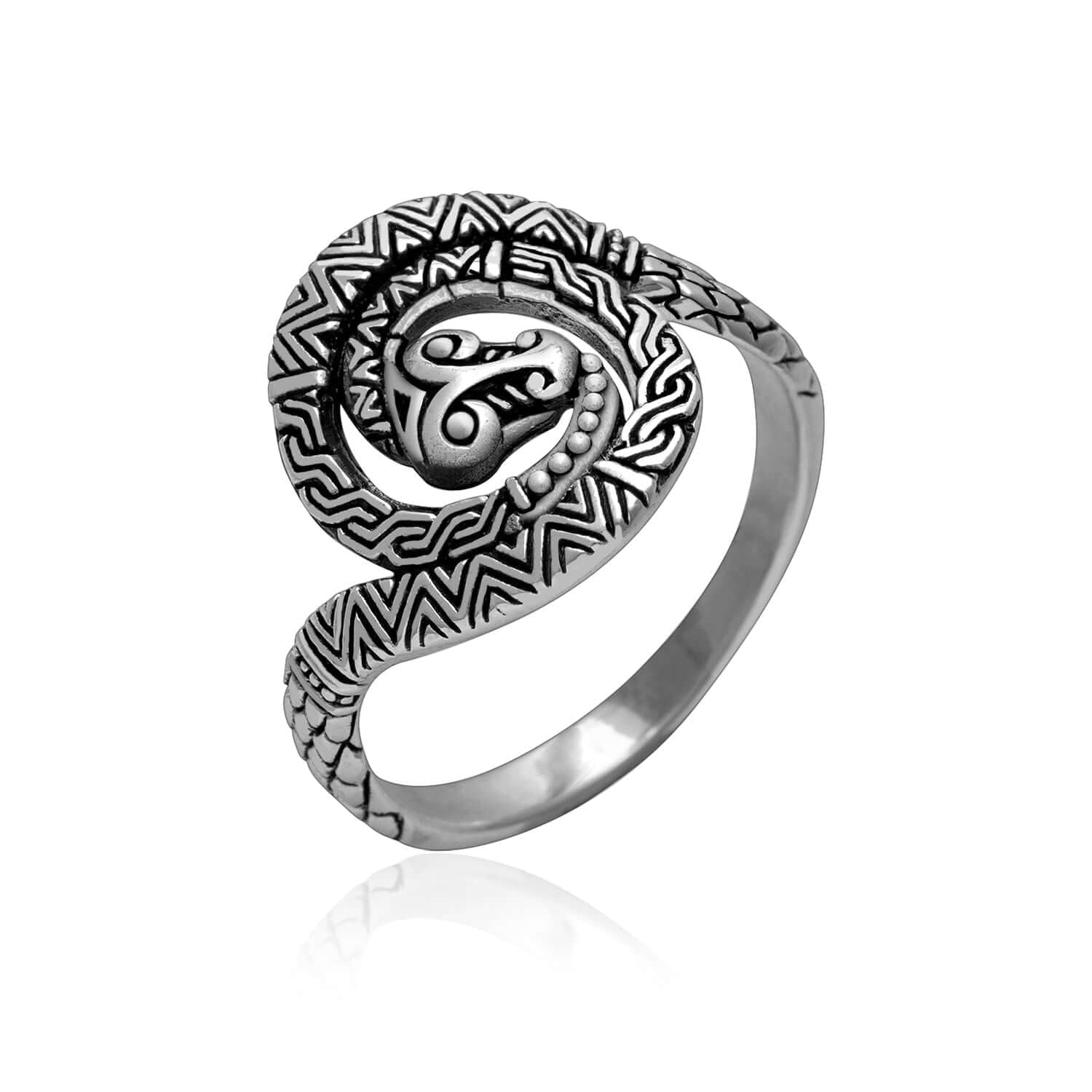 925 Sterling Silver Greek Ouroboros Snake Ring - SilverMania925