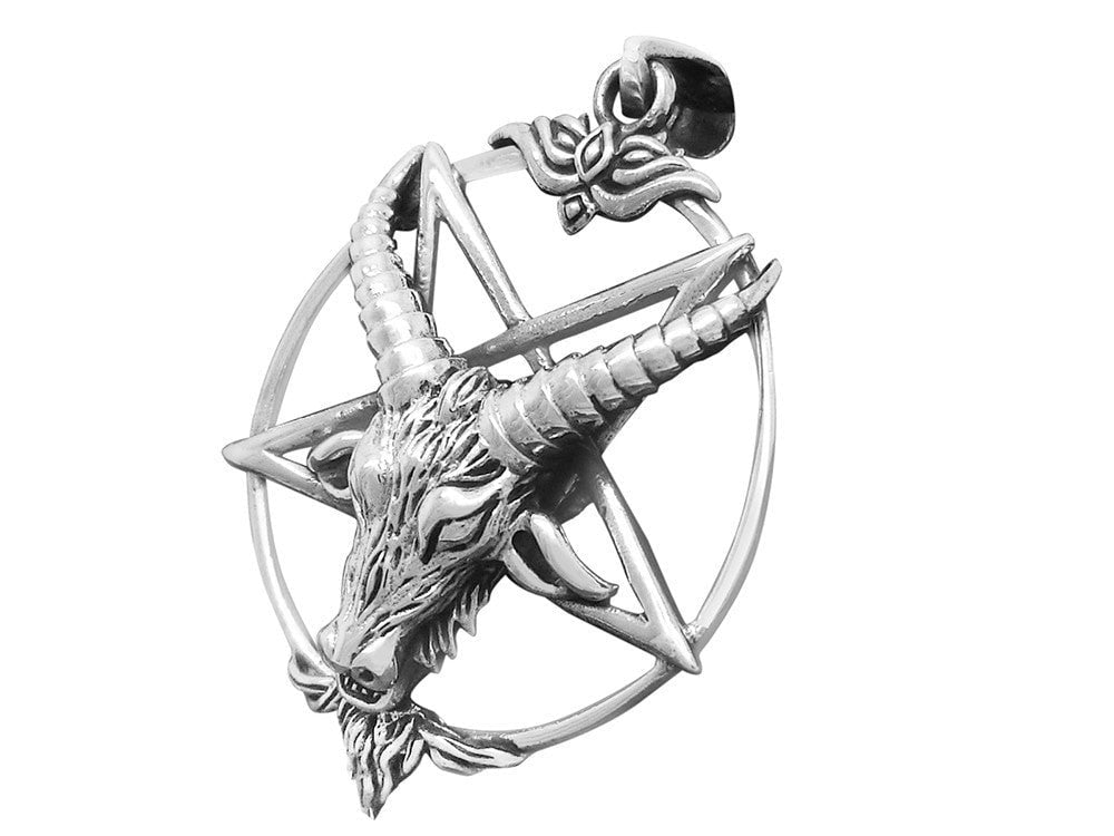 Sterling Silver Sigil of Baphomet Inverted Pentagram Horned Sabbatic Goat of Mendes Satanic Pendant - SilverMania925