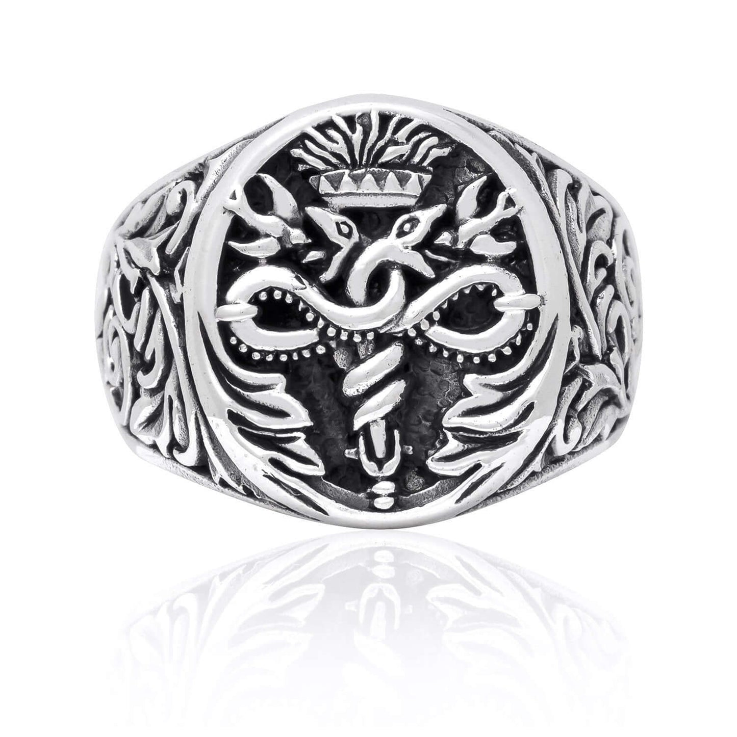 925 Sterling Silver Caduceus Medical Symbol Signet Ring - SilverMania925