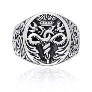 925 Sterling Silver Caduceus Medical Symbol Snake Signet Ring