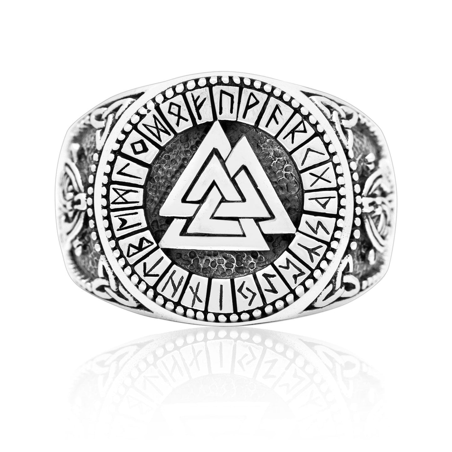 925 Sterling Silver Viking Valknut Runes Jormungand Handcrafted Ring - SilverMania925