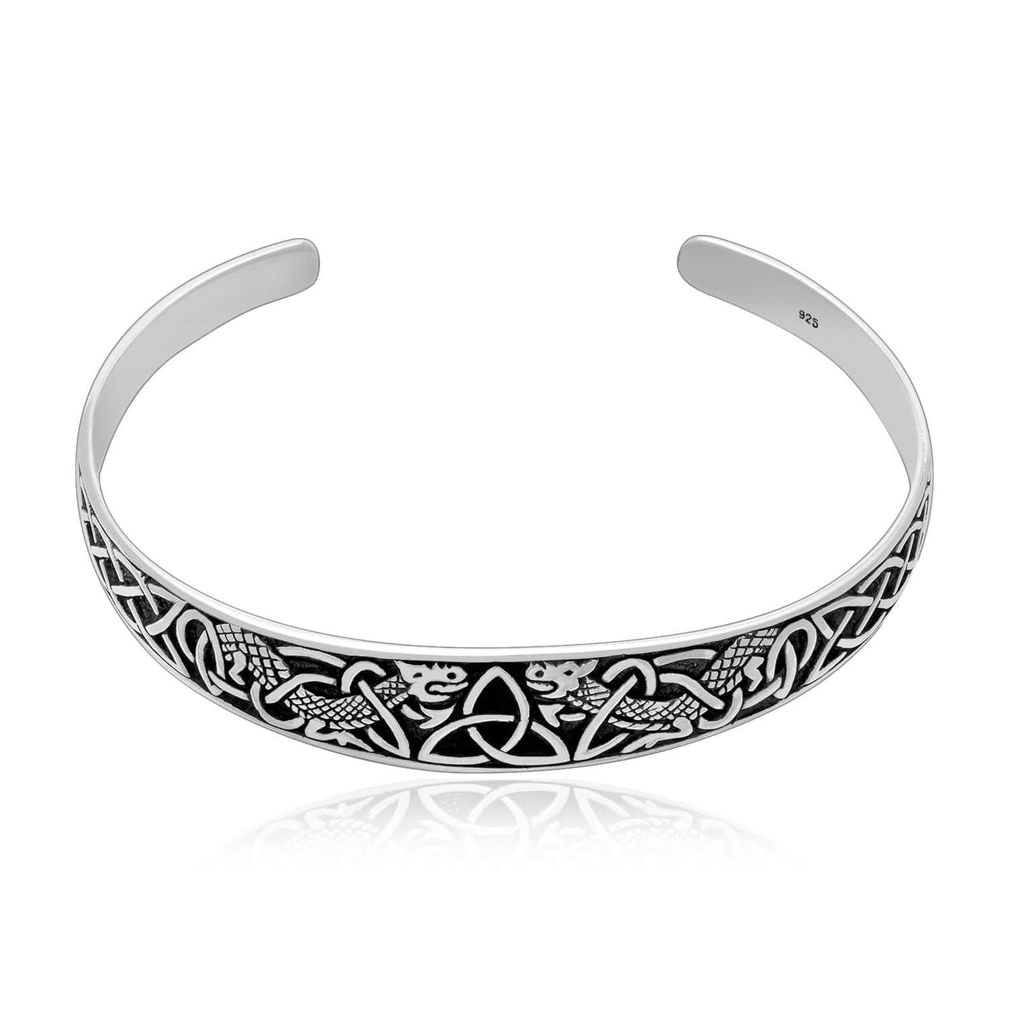 925 Sterling Silver Celtic Triquetra with Viking Jormungand Bangle - SilverMania925