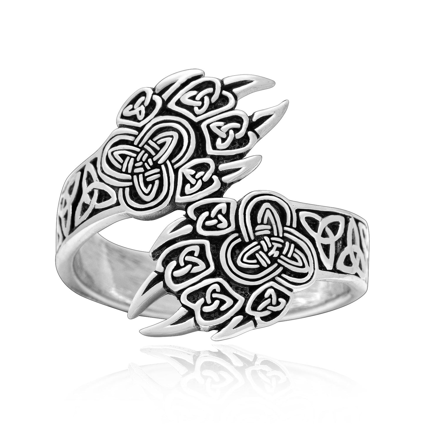 925 Sterling Silver Viking Wolf Claw Ring with Triquetra - SilverMania925