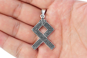 925 Sterling Silver Viking Othala Rune with Pagan Knotwork Pendant