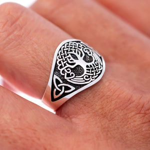 925 Sterling Silver Yggdrasil with Triquetra Pagan Ring