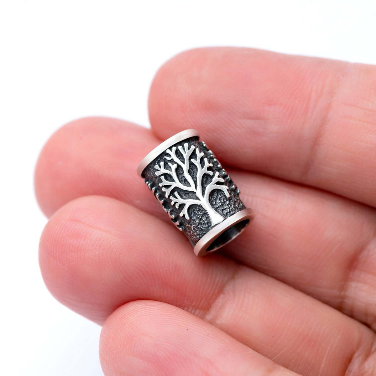 925 Sterling Silver Beard Bead with Viking Yggdrasil - SilverMania925