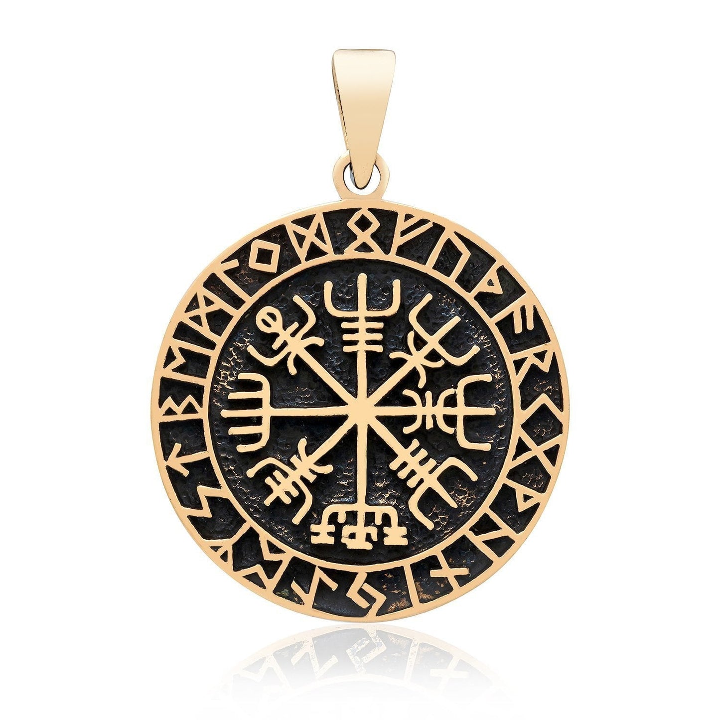 Viking Vegvisir with Runes Bronze Handcrafted Pendant - SilverMania925