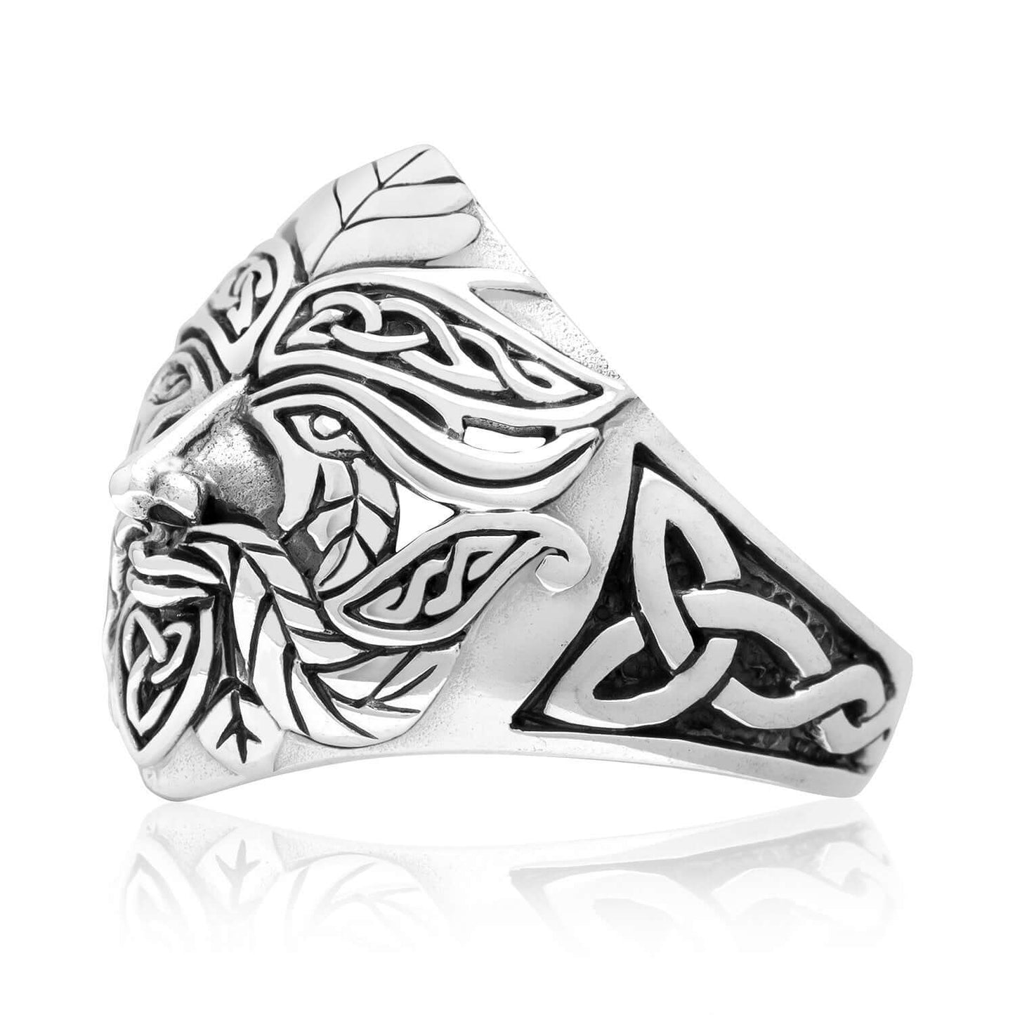 925 Sterling Silver Green Man Celtic Pagan Ring - SilverMania925