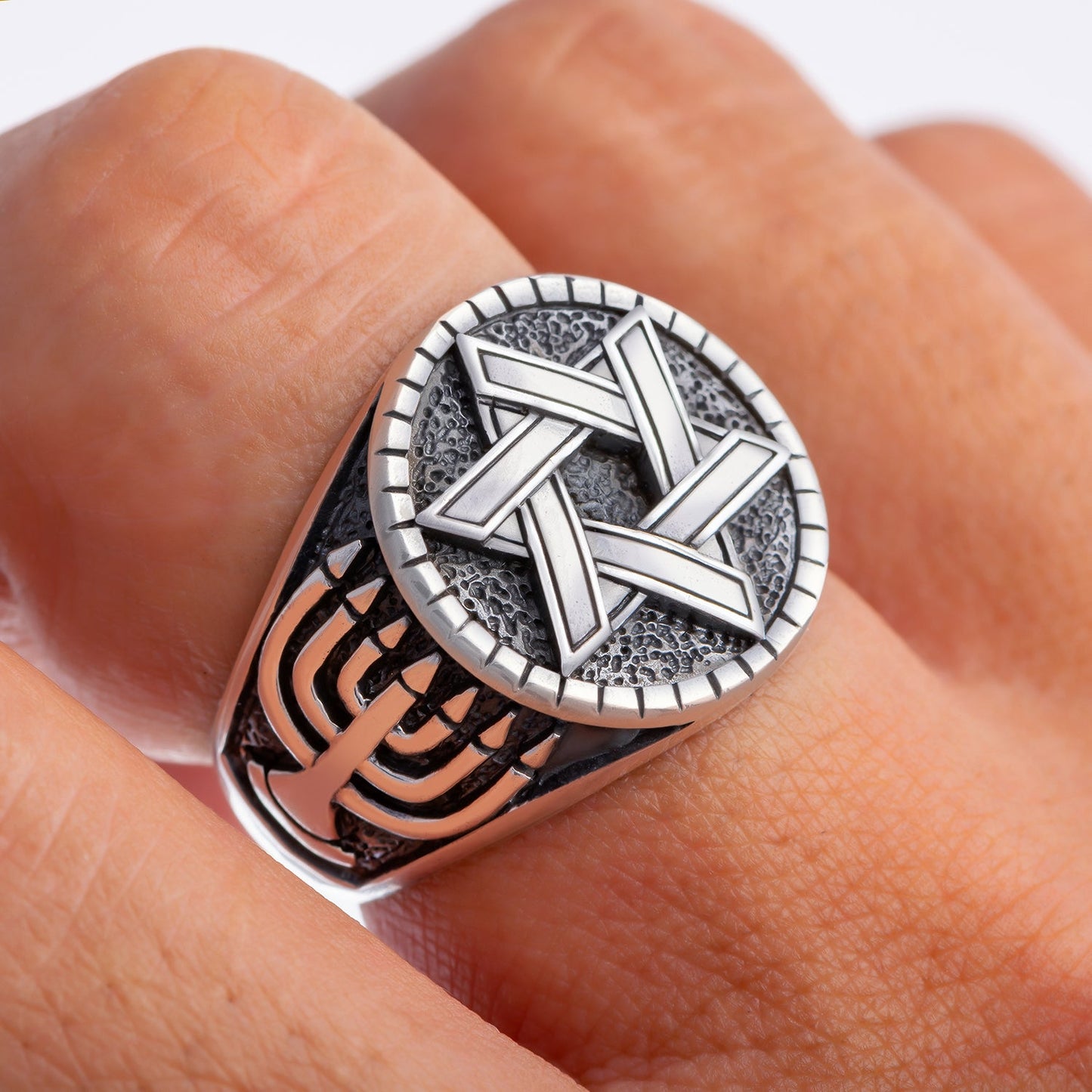 925 Sterling Silver Star of David with Menorah Ring - SilverMania925