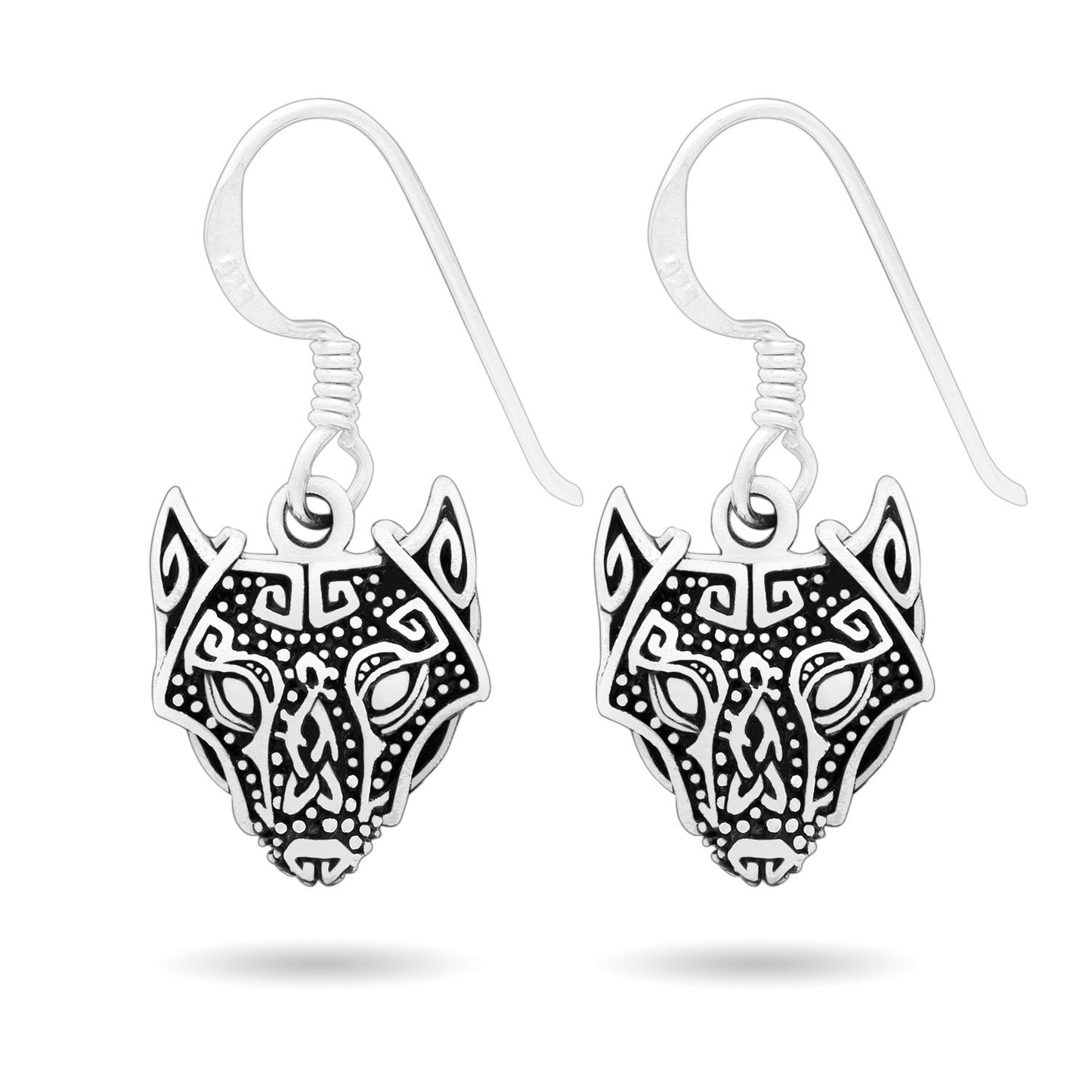 925 Sterling Silver Viking Wolf Head Dangle Earrings Set - SilverMania925